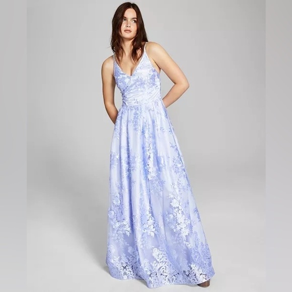 BCX Juniors' Floral Embroidered Gown, evening dress size 5, lavender - Picture 3 of 13